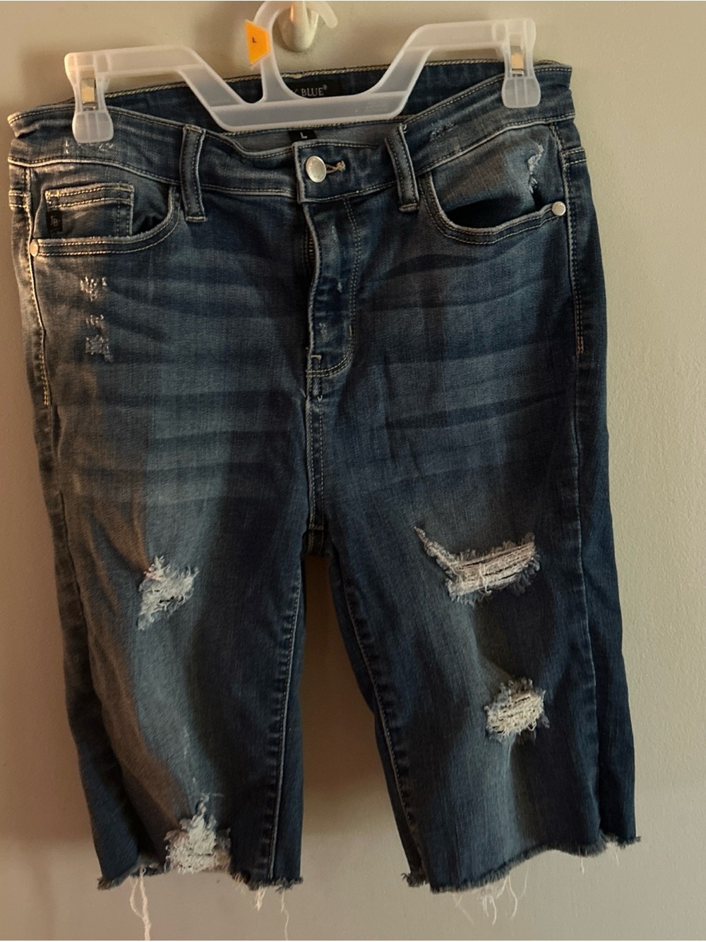 Judy Blue Distressed Dark Blue Denim Knee-Length Shorts